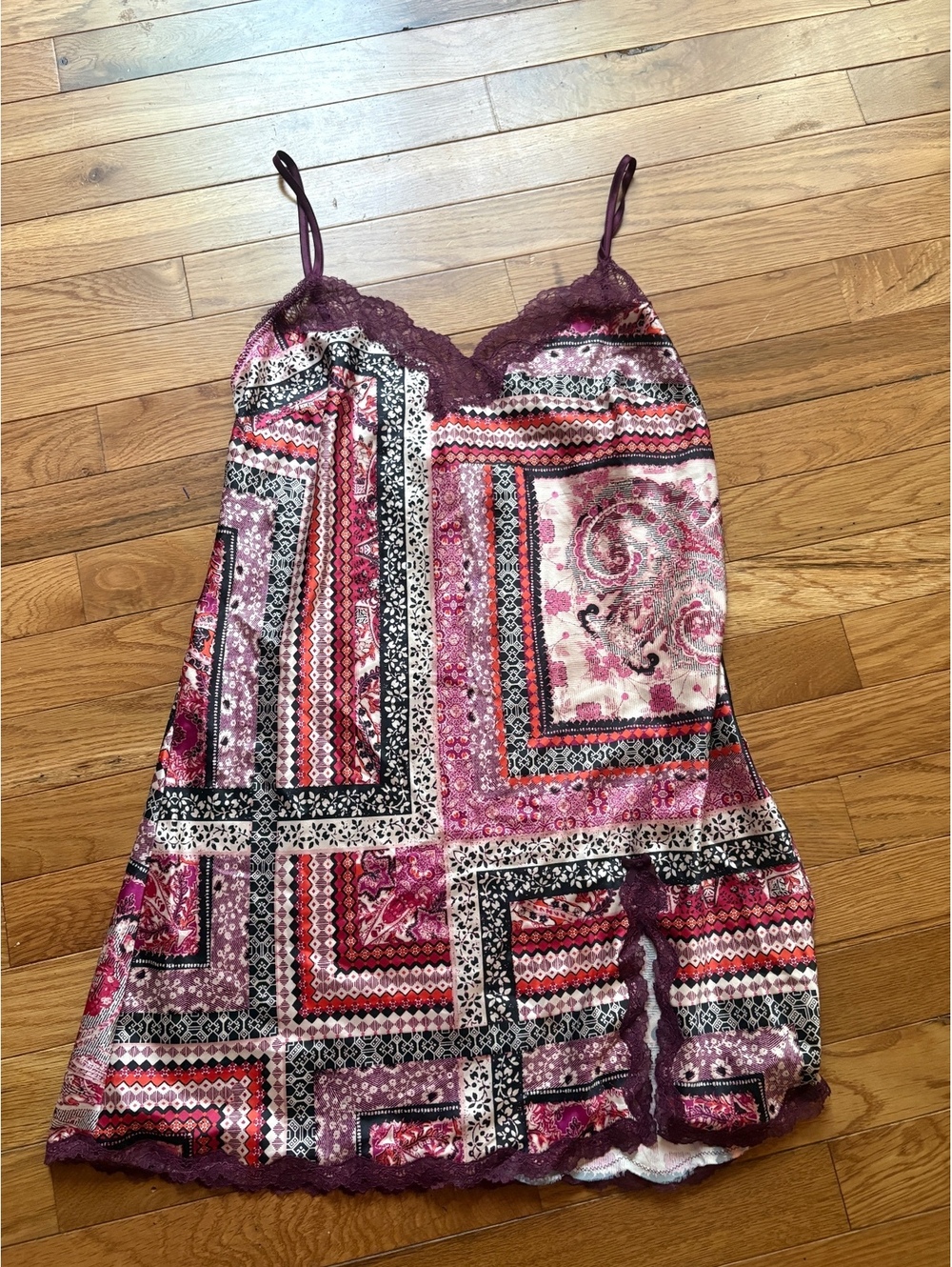 Victoria's Secret Medium Satin and Lace Slip Dress with Multi-Color Geometric